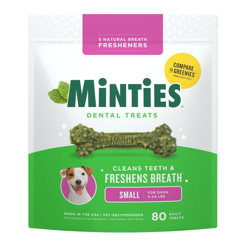 Minties Dog Dental Bone Treats, Tiny/Small Dental Dog Treats, Clean Teeth, Fight Bad Breath, Removes Plaque and Tartar, 80 Count - Image 1